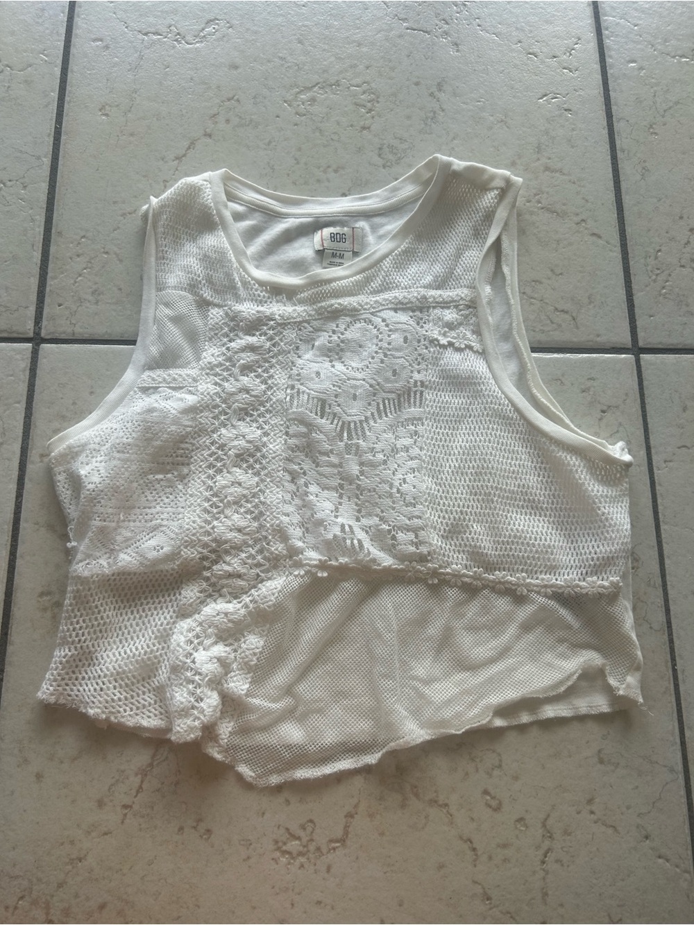 BDG Cream Crochet & Mesh Crop Tank